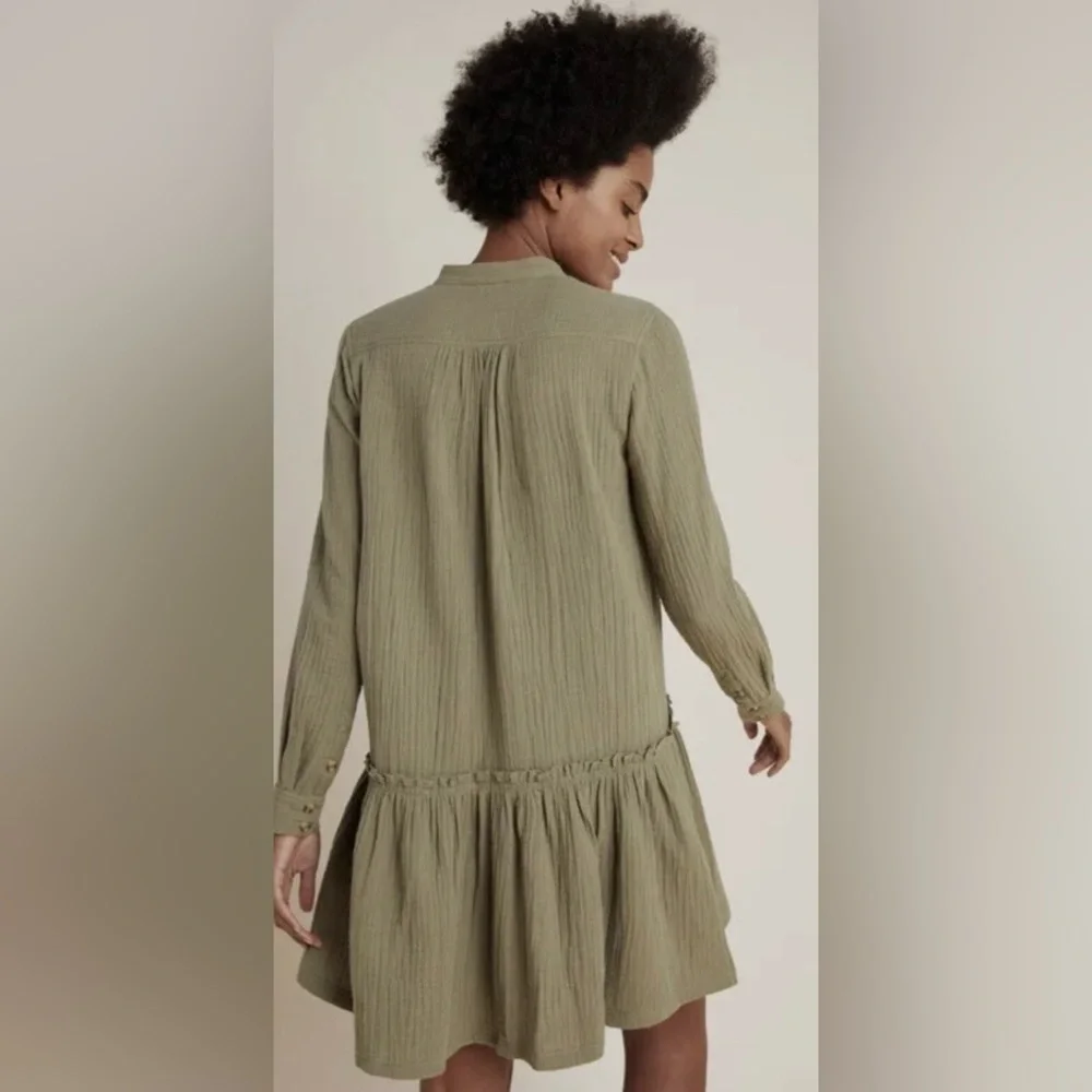 Anthropologie Maeve Katie Textured‎ Gauzy Utility Tunic Dress Long Sleeves